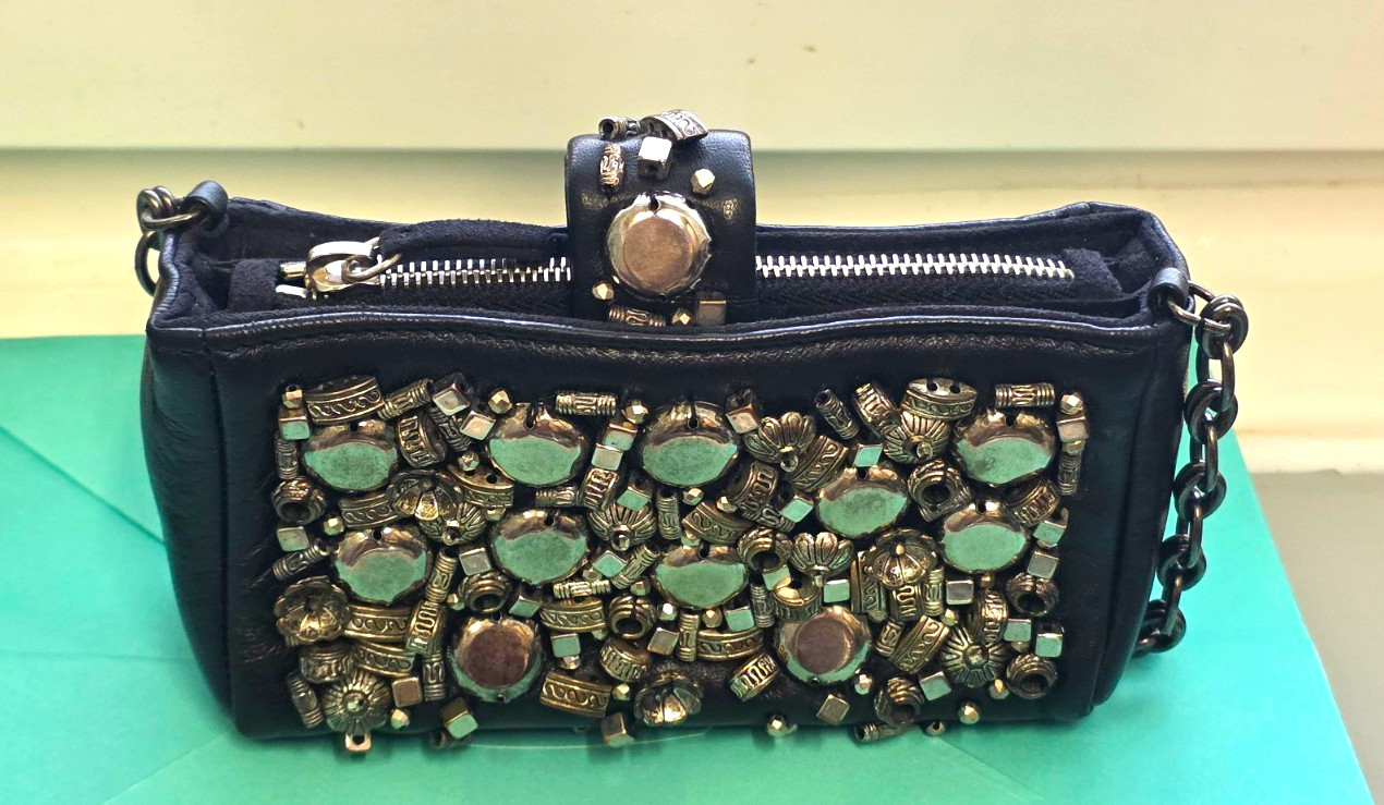 Chanel Lamb Silver Studded Paris-Bombay Mini Pouch Bag (Ruthenium (Used)