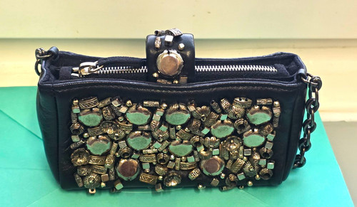 Chanel Lamb  Silver Studded Paris-Bombay Mini Pouch Bag (Ruthenium (Used)