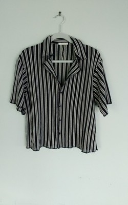 Zara Mens Linen Blend Textured Camp Collar Blue White Green Striped Button Up Sm