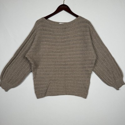 Bluivy Knit Sweater Womens S/M Balloon Sleeve Young Contemporary Trellis Loose