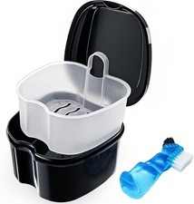 Denture Case, Denture Bath Cup with Brush, Denture Container Cups for Soaking De