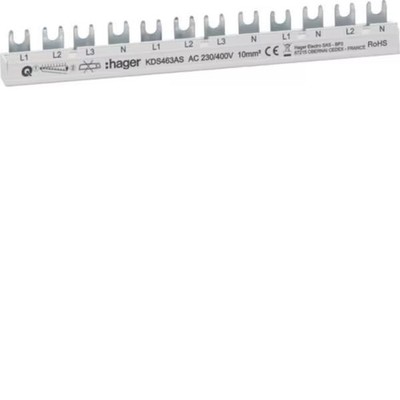 Hager KDS463AS Phasenschiene 12 Module 63A L1L2L3N-L1L2L3N-L1N-L2N QuickBusbar