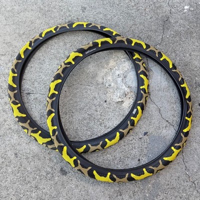 PAIR OF CULT BMX VANS TIRES 29x2.10'' YELLOW CAMO w/ BLACK SIDEWALLS