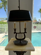 Antique French Empire Ormolu Bouillotte￼ Harp Lamp With Tole Shade ￼