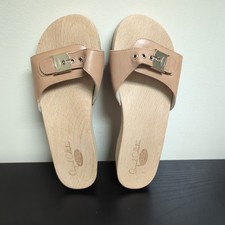 Dr Scholls Original Collection Wooden Sandal Tan Leather Womens Size 8M