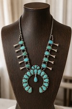 Western Turquoise Squash Blossom Necklace, Southwestern Statement