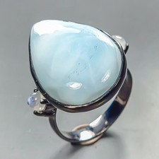 Vintage jewelry 28 ct Natural Larimar Ring 925 Sterling Silver Size 8.5 /R450452