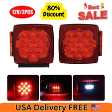 1 Pair Rear LED Submersible Square Trailer Tail Lights Kit Boat Truck Waterproof