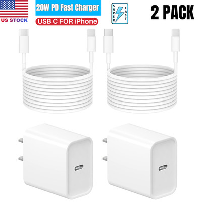 2X For iPhone 17 16e 15 14 13 12 11 PD 20W USB C Fast Charger Block Type C Cable