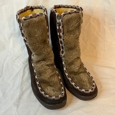 Vtg Quoddy Women's Boot Sz 7 Shearling Lined Faux Fur Moccasin Brown Tan Snow