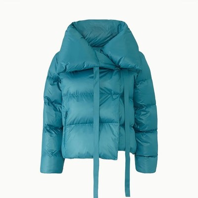 BACON Oversized Collar Cropped Puffer Jacket Teal Blue $615 - Size XL