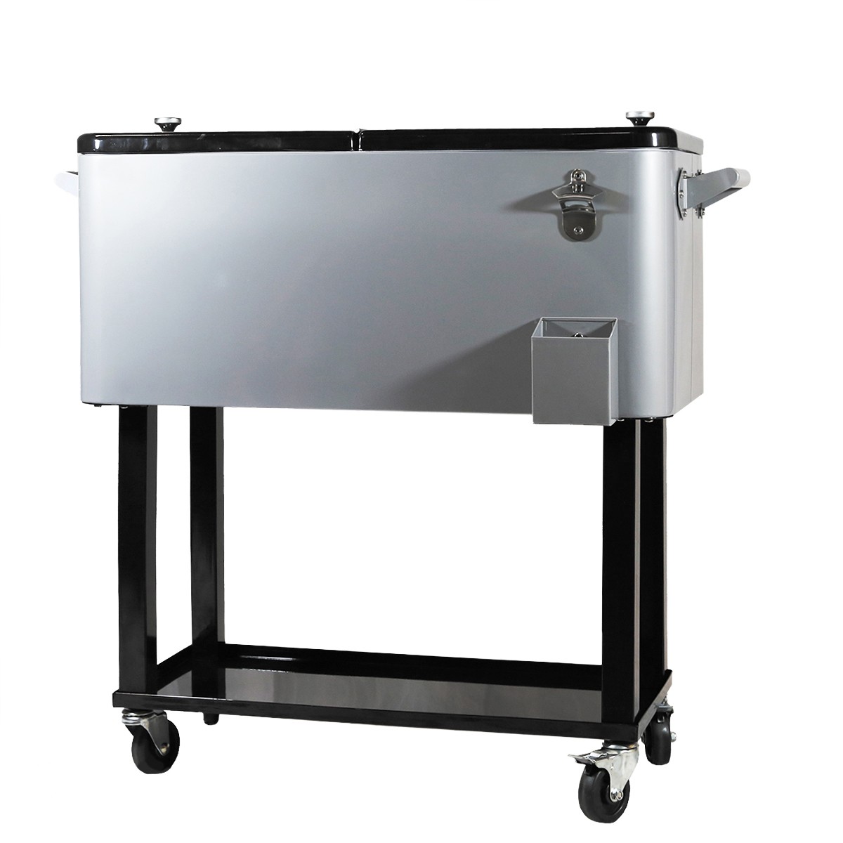 Grey 80 Qt Quart Rolling Cooler Ice Chest Beverage Bar for Patio Outdoor Party