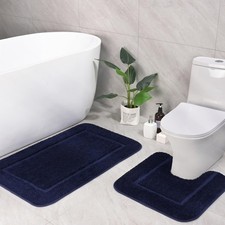 2 PCS Navy Bathroom Rug Set 34x20 Mat  20x20 UShaped Washable Absorbent