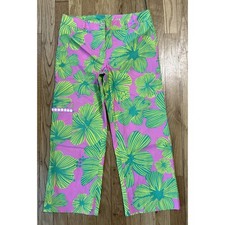 Women  s LILLY PULITZER Vtg Pink/Green Floral Cropped Pants Sz 4 A8