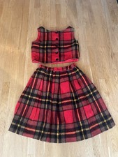 Vintage 60 s 70 s Red Plaid Vest and Skirt Set Size Small
