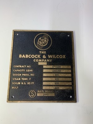 Vintage Babcock & Wilcox Company Industrial Broiler Plate Embossed Bronze/Brass
