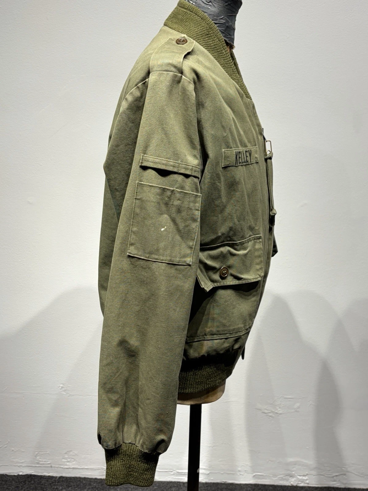 Vintage US Army Flight Jacket Olive Green Orange Lining Name Tape Patch M L image 6