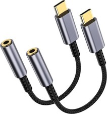 2 Pack USB C to 3.5mm Headphone Jack Adapter HiFi Audio Dongle, Type C to Au