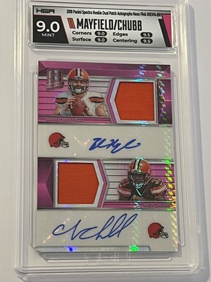 2018 Panini Spectra Baker Mayfield - Nick Chubb Pink Dual RC Auto /15 HGA 9 Mint