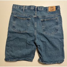 VTG Y2K Baggy Full Blue Mens Denim Jean Shorts Med Wash Relaxed Fit 36 Fits 34