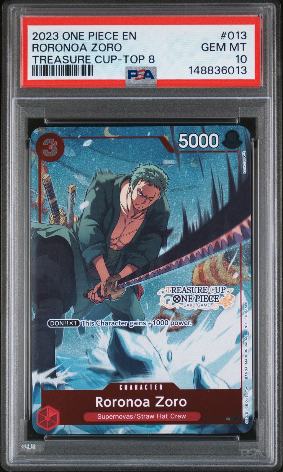 2023 ONE PIECE PROMOS TREASURE CUP 2023-TOP 8 #013 RORONOA ZORO PSA 10