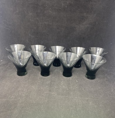 Vintage MCM Morgantown Glass Martini Cocktail Lot Of 9 Glasses Smoke Normandie 