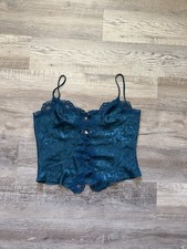 Victoria  s Secret Gold Label Vintage Green Satin Button Up Lace Camisole Top