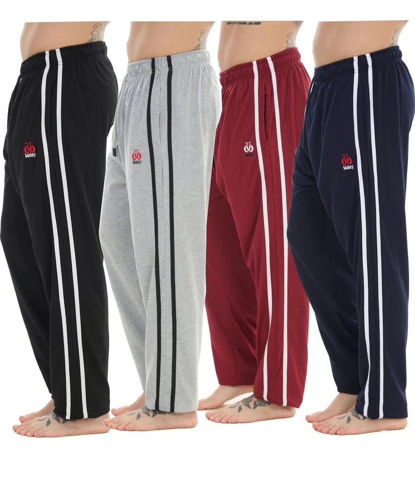 MALAY 2 Pack Men’s Lounge Joggers Elastic Waist Jersey Cotton Trousers