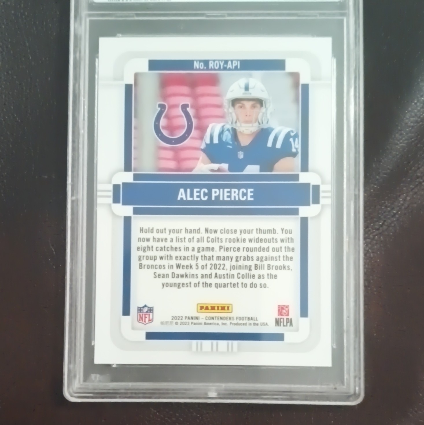 Panini 2022 Contenders Alec Pierce Colts ROY Contenders Gold /25 PSA 9 view 2