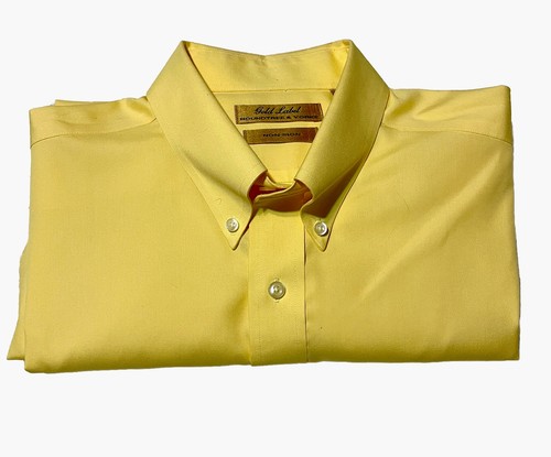 Men’s Roundtree Yorke Yellow Large Non Iron Button Down Shirt Short Sleeve - Picture 6 of 6