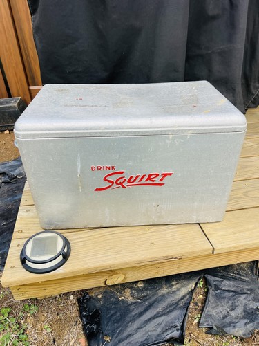 Vintage Squirt Metal Cooler Ice Chest Cronstroms Drink Soda Ad Logo Silver USA