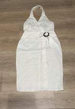 ASOS White Linen Dress Sleeveless Off Shoulder Size 6 Knee Length Summer Casual