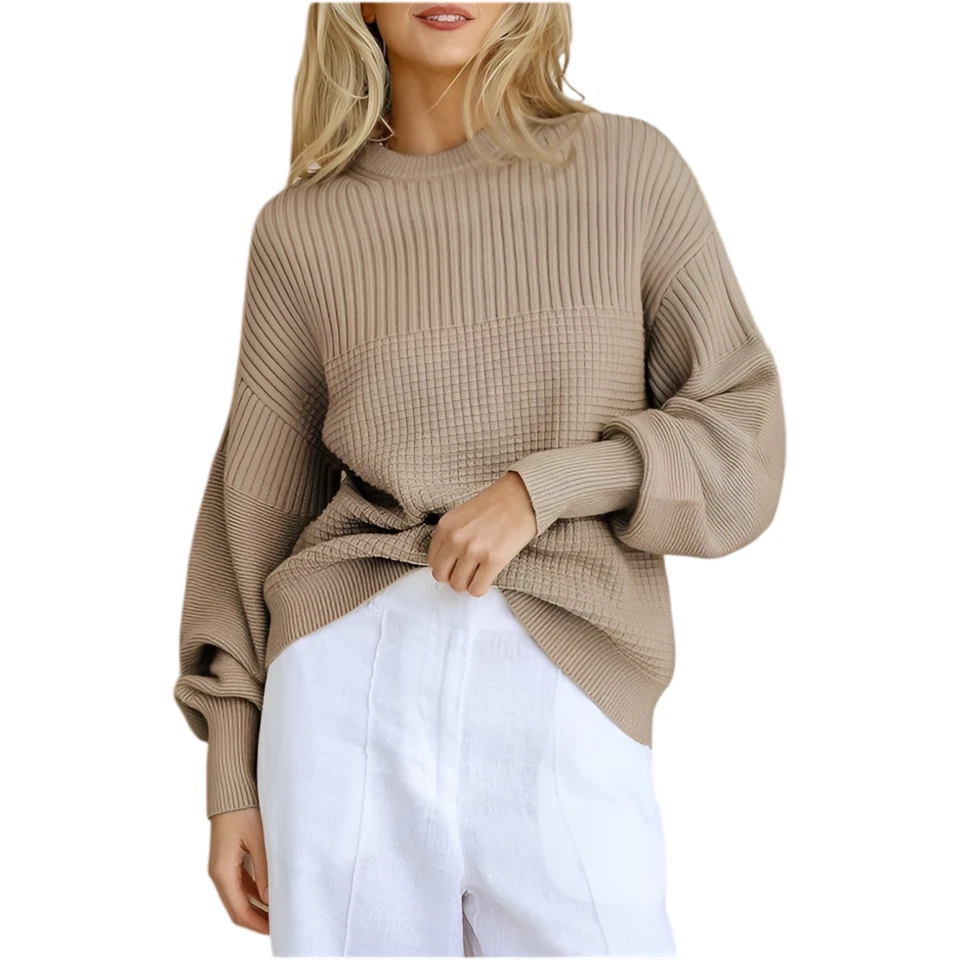 Pull oversize pour femme manches bouffantes style vintage élégant beige S - Photo 2/4