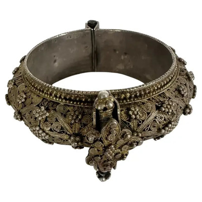 Yemenite Jewish Bridal Bracelet   Silver Filigree Dowry Ornament Judaica