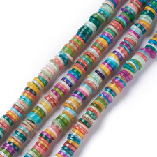 1 Strand Mixed Colors Dyed Flat Round Natural Freshwater Shell Beads Strands ...