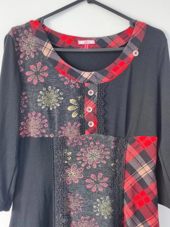 Joe Browns Red Tartan Checked Knit Tunic Jumper Dress Long Jumper Size UK 10 - Image 2 of 4