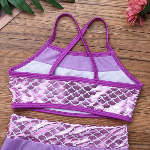 Kids Girls Swimsuit Shiny Sportwear Skinny Swimwear Swimming Dancewear Ballet - Picture 45 of 87