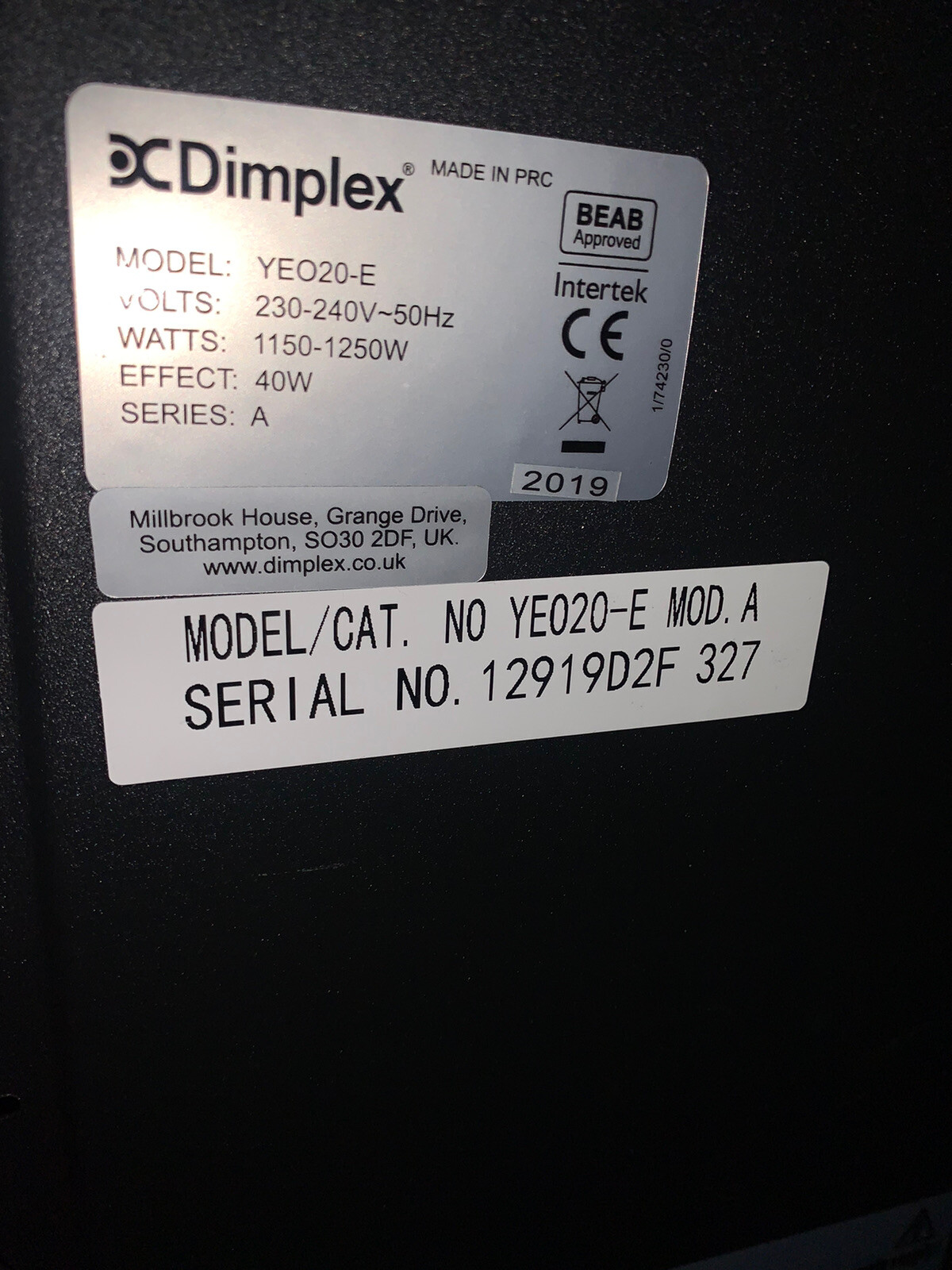 Dimplex Yeominster YEO20- Electric Radiant Fire Place 1915-2085W - Black |  eBay