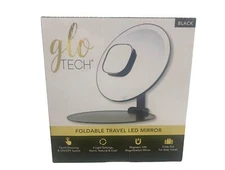 Glo Tech Foldable Travel LED Mirror Black Dimmable 10x Magnifying 3 Light Seting
