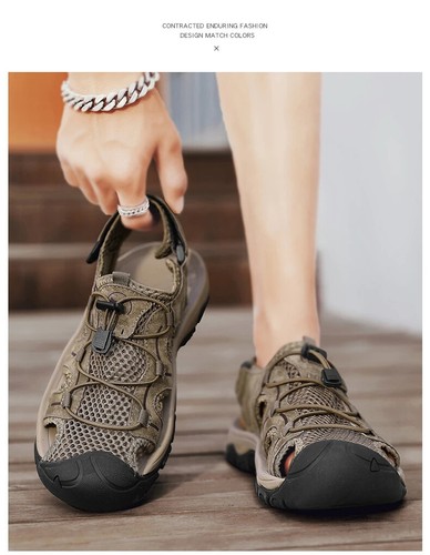 Genuine Leather Men's Sandals Lightweight Walking Sneakers Casual Wading Shoes - Picture 18 of 25