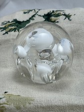 VINTAGE white and clear large bubbles glass paperweight