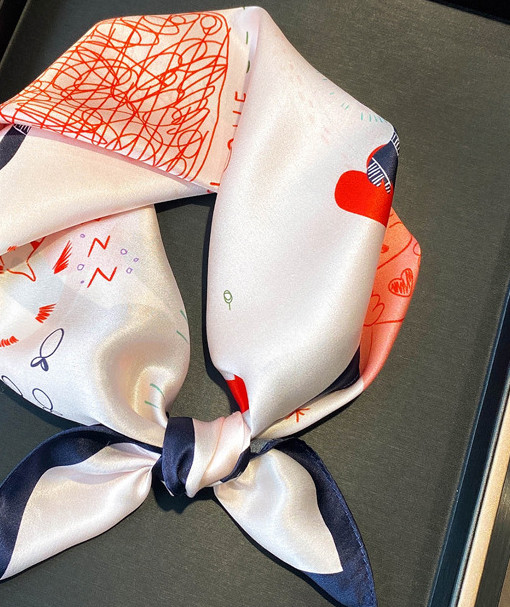 100% Silk Scarf Women Vintage cat Print Neckerchief Bandana 53*53cm new