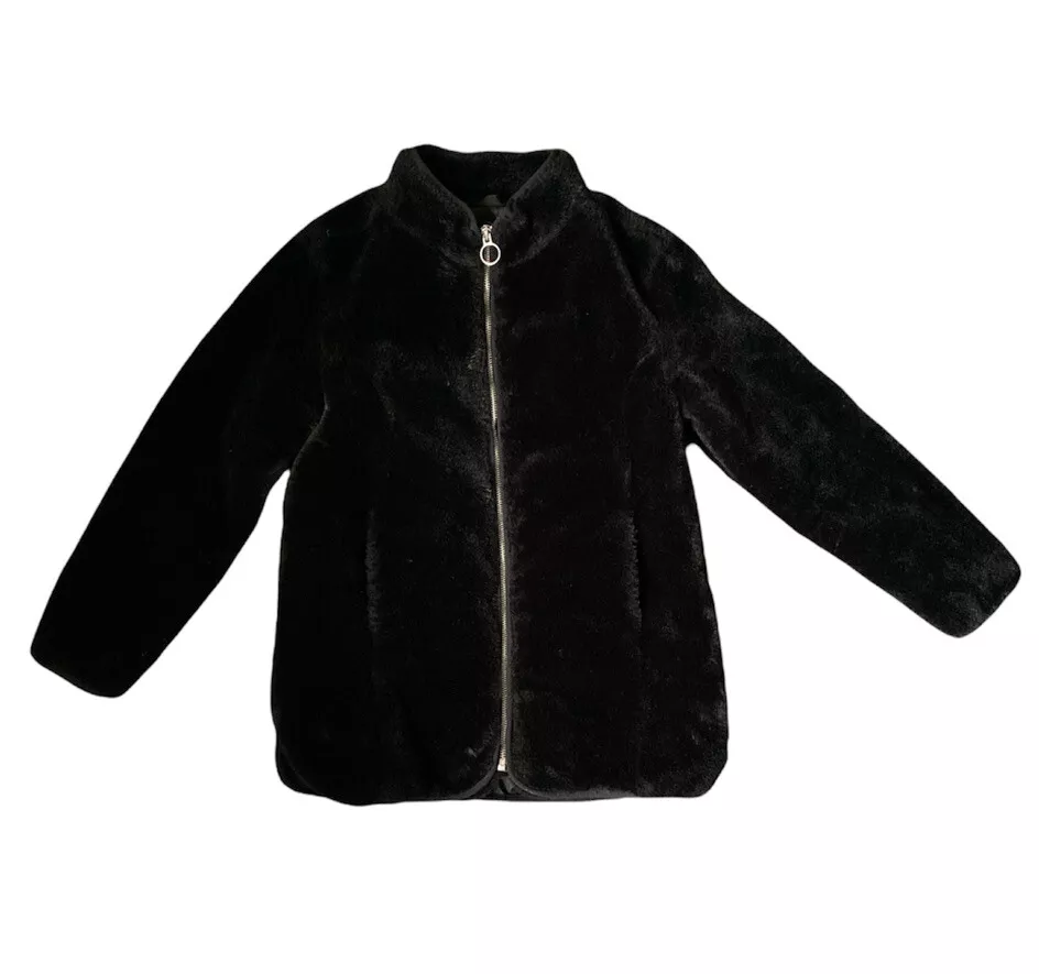 Kids black top faux fur coat