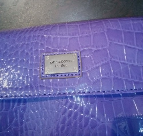 NWT Liz Claiborne Crossbody Handbag Purse Purple Crocodile Partial Silver Chain - Picture 21 of 24
