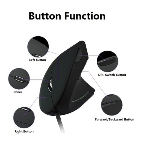 USB Wired Ergonomic Vertical Gaming Digital Optical Adjustable DPI 5 Keys Mouse - Picture 2 of 5