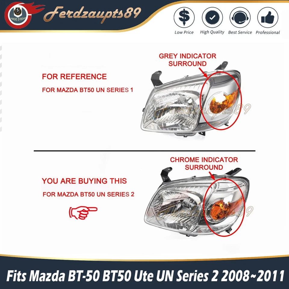 Pair LH & RH Head Light Chrome Fits Mazda BT-50 BT50 2008~2011 Ute UN Series 2 - image 3 of 4