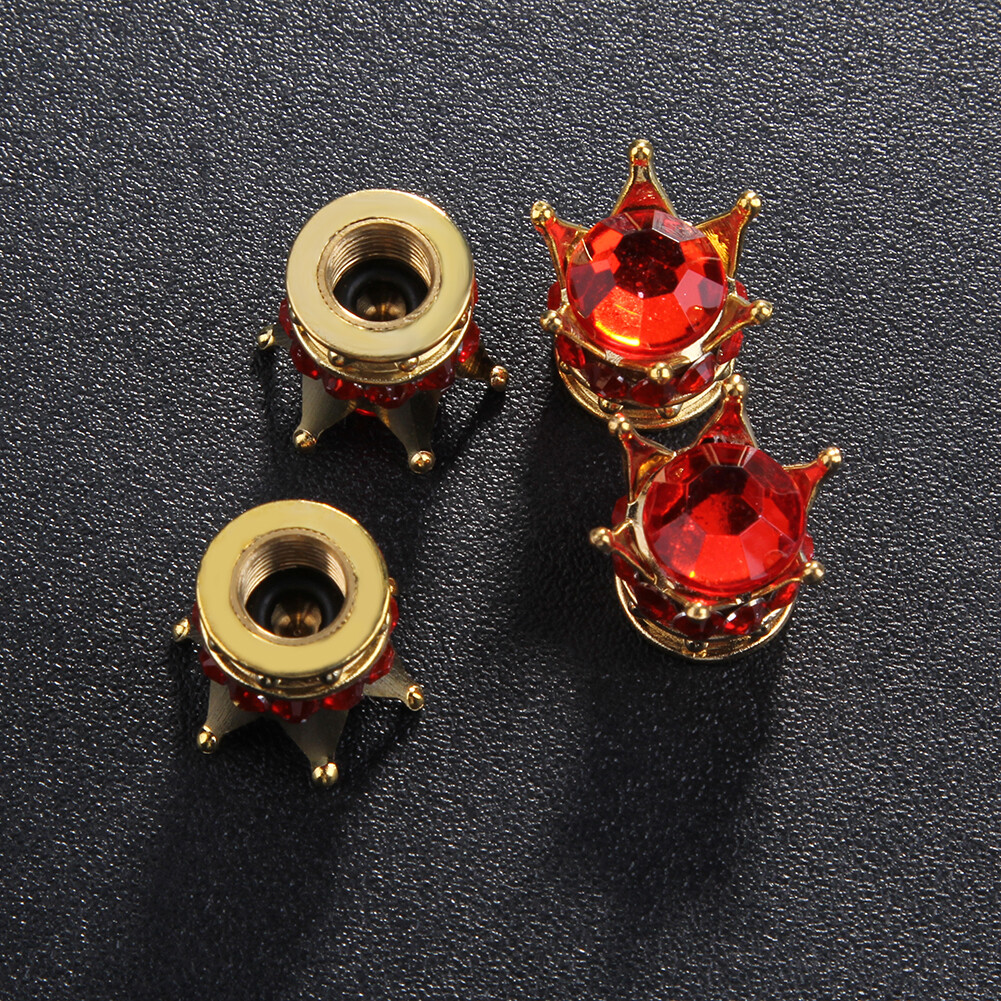 4Pcs Crown Shape Valve Stem Caps Bling Diamond Tire Valve Stems (Gold