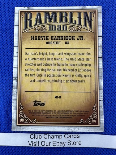 2023 #RM-13 Marvin Harrison Jr Bowman Chrome Football Ramblin Man Ohio State - Picture 2 of 2
