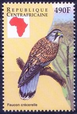 Common kestrel, Birds of Prey, Central Africa 1999 MNH