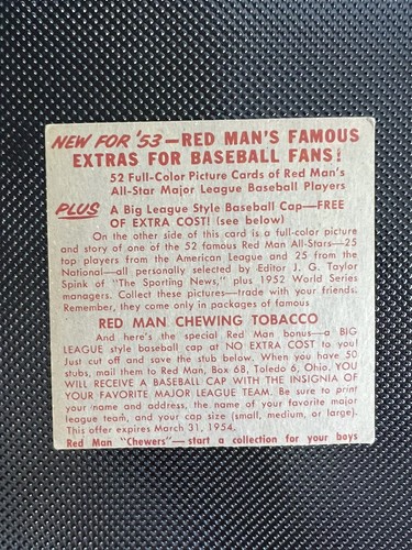 1953 Red Man Whitey Lockman NY Giants All-Star Baseball Card #7N - Picture 7 of 11